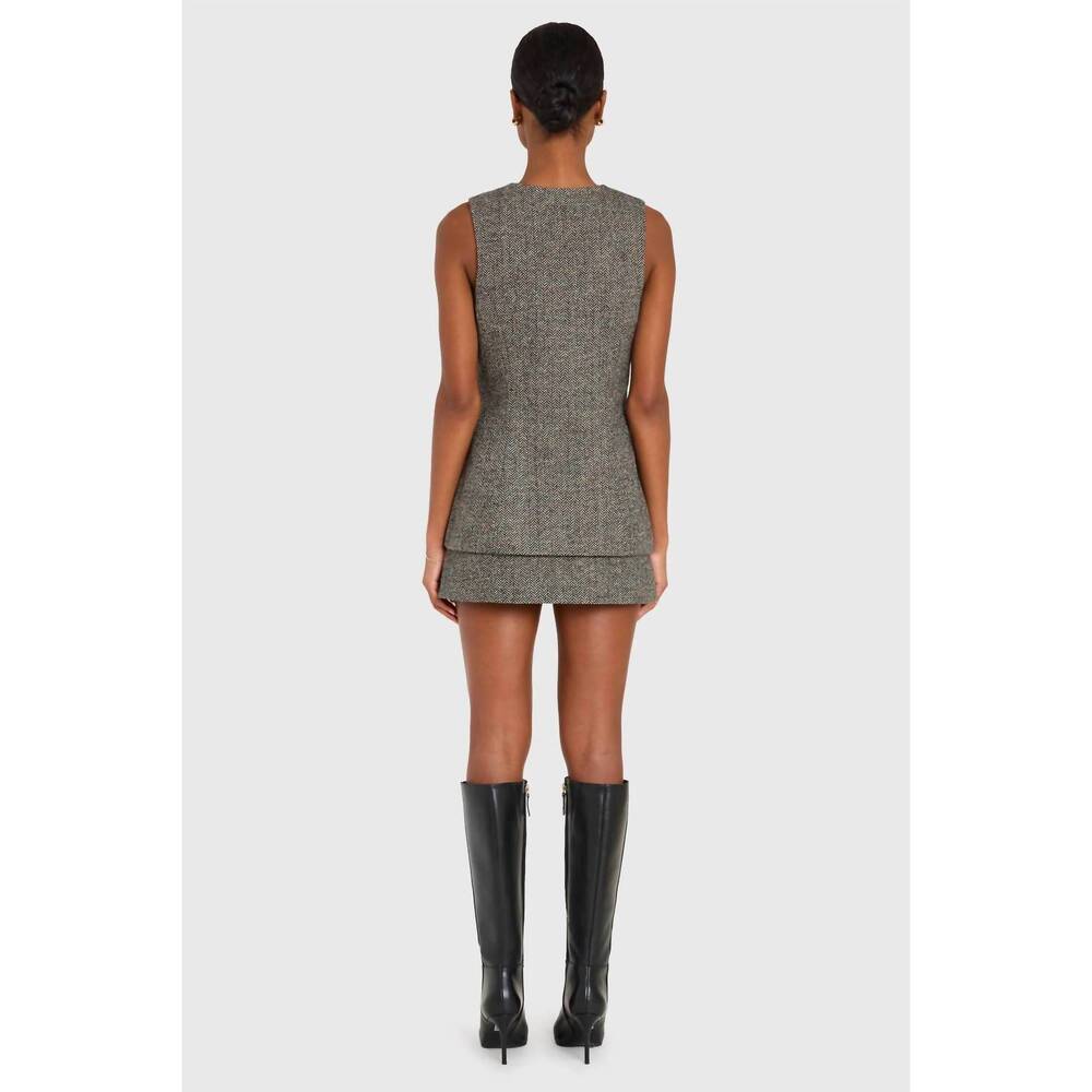 Amanda Uprichard Sleeveless Tweed Romper in Gray with Gold Buttons - Picture 3 of 5